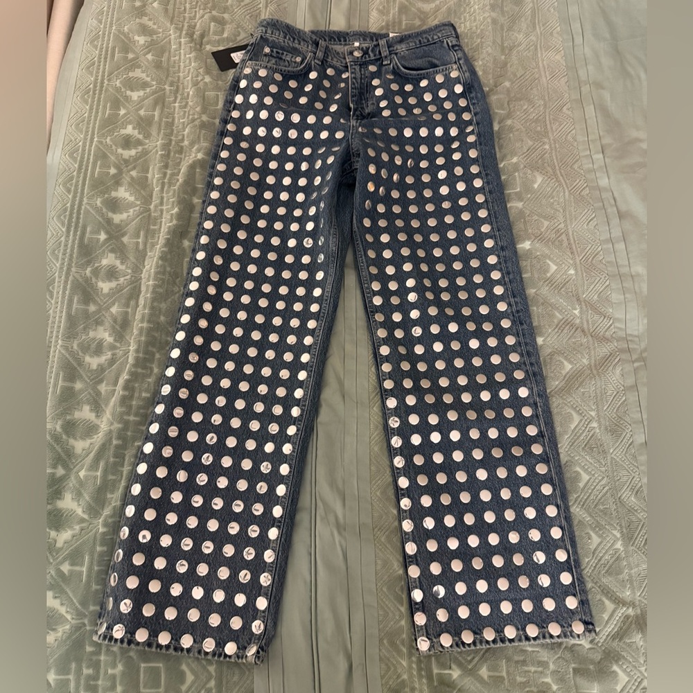 Rag & Bone Shea Relaxed Straight Jeans in Studded Kingston Size 28 - Picture 2 of 15